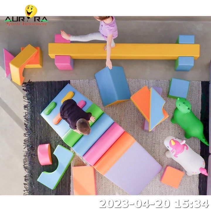 PU レザー キッズ ソフト プレイ 機器 ブロック 泡 室内 遊び場 ボール プット プール 青